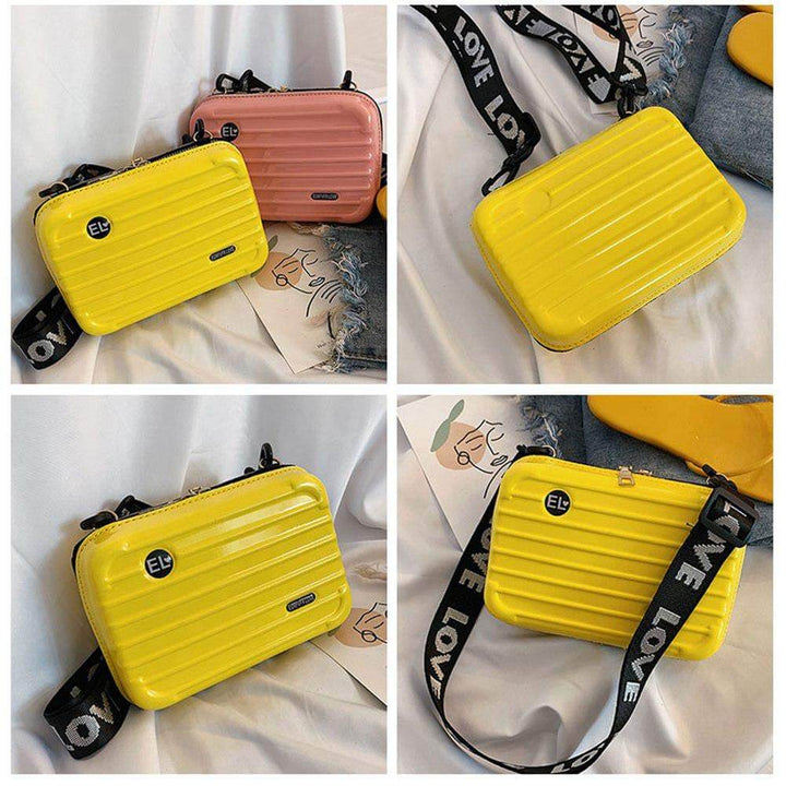 Chic women's hard shell crossbody bag. Fashionable compact mini handbag for modern women on the go.