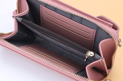 Slim profile women's PU leather crossbody bag, adjustable strap, great for minimalism.