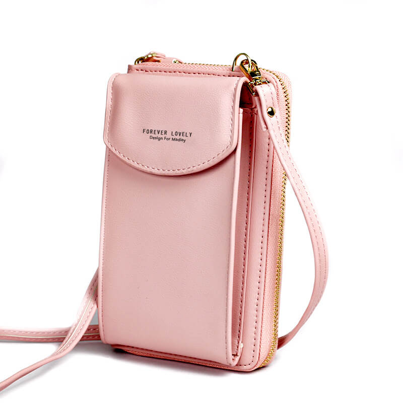 Sleek women's PU leather crossbody bag, compact design, adjustable strap.