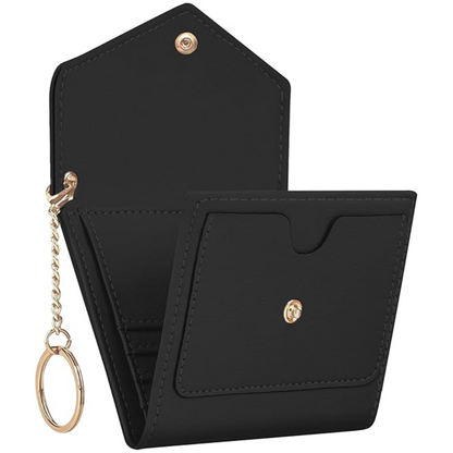 Women's RFID-blocking compact trifold leather wallet, secure for cards, cash, and coins.