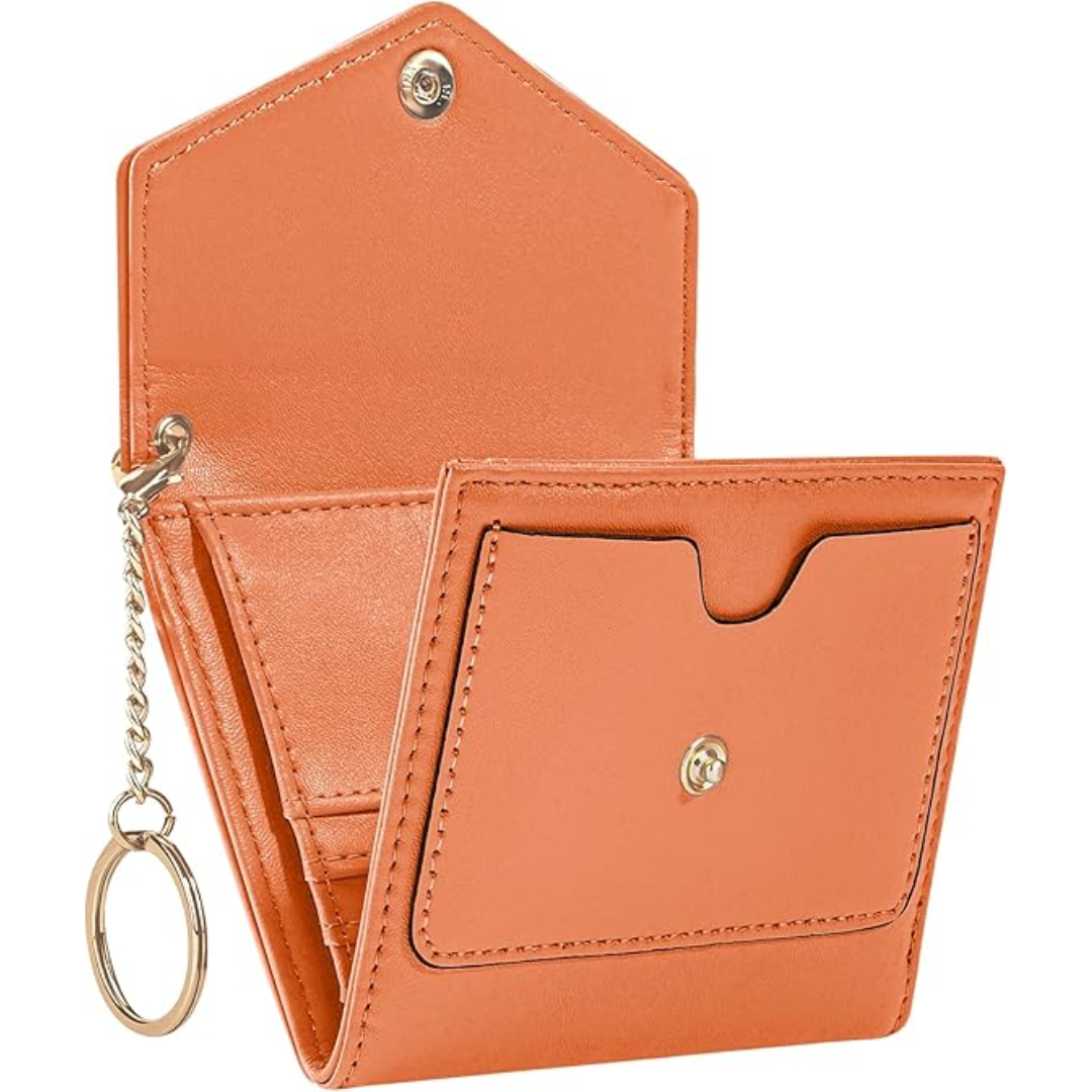 Stylish women's trifold leather wallet in a compact design, featuring RFID security & card holder.