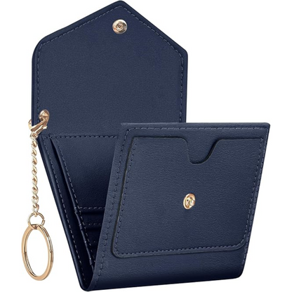 Practical women's compact trifold leather wallet, RFID-blocking for secure card storage.