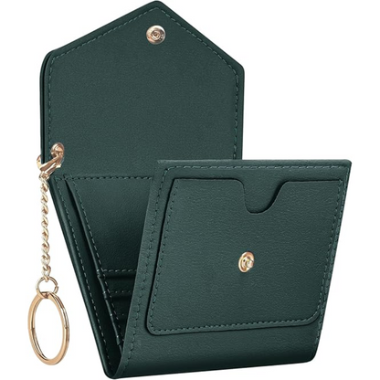 Durable women's trifold leather wallet with coin purse, card slots, and essential RFID security.