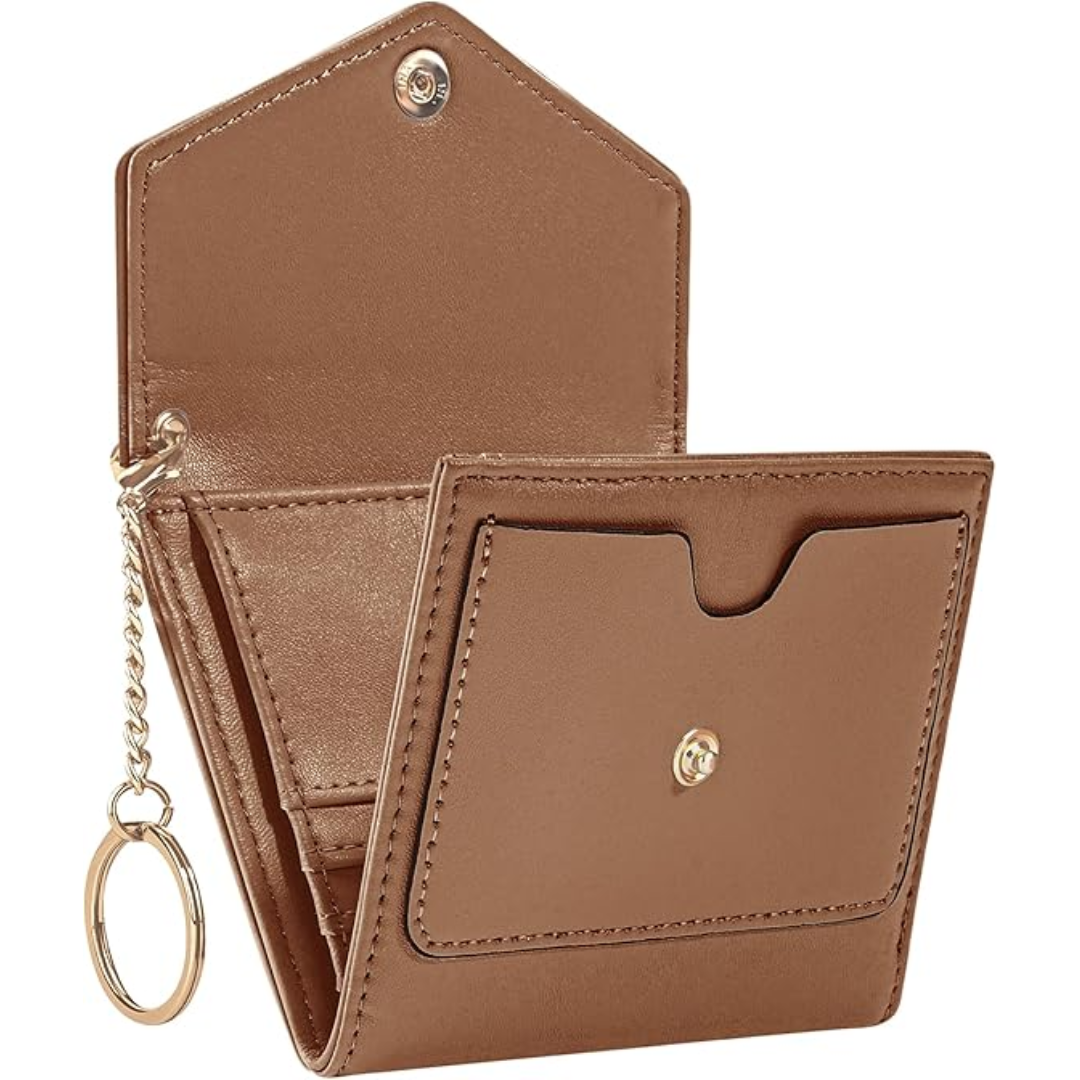 Essential women's leather trifold wallet, compact design, RFID-blocking for cards & cash security.