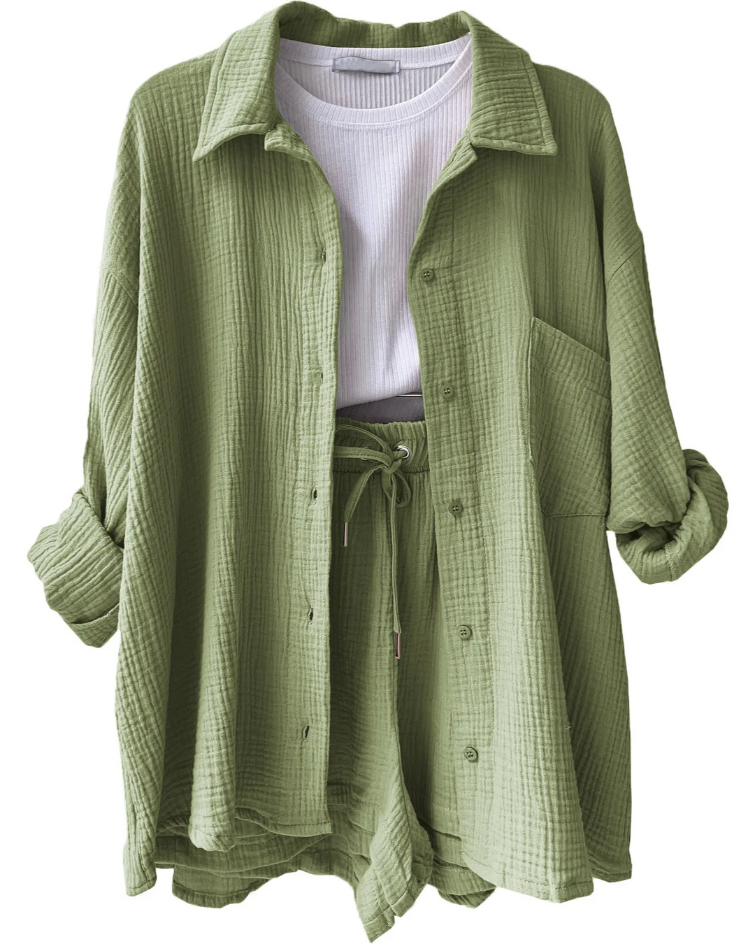 Breathable women's cotton Capri lounge set, perfect for a summer vacation.