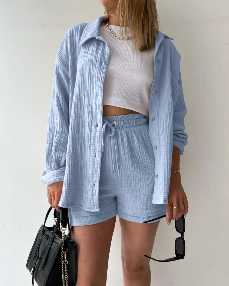Effortless women's cotton Capri set, breathable & lightweight for summer.
