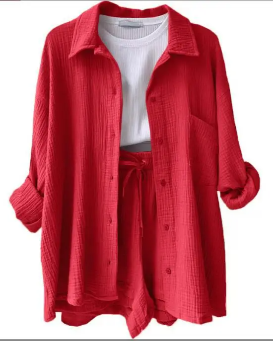 Women's breathable cotton Capri set, perfect for hot summer days, coastal style.