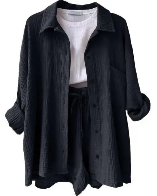 Comfy women's two-piece cotton Capri lounge set, ideal for home or resort.