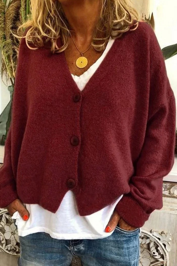 Plush women's button cardigan. A luxurious cozy sweater offering warmth & elegant everyday style.