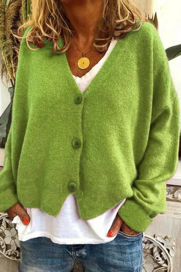 Everyday women's cozy button cardigan. Essential long sleeve top for fall fashion.