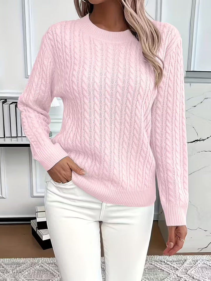 Effortless autumn style with this women's long sleeve cable knit crew neck sweater. A comfortable, versatile jumper.