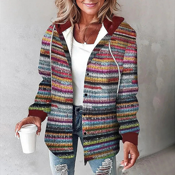 Autumn style: women's cozy checkered cardigan. Warm knit fall outerwear, a stylish long-sleeve comfort layer.