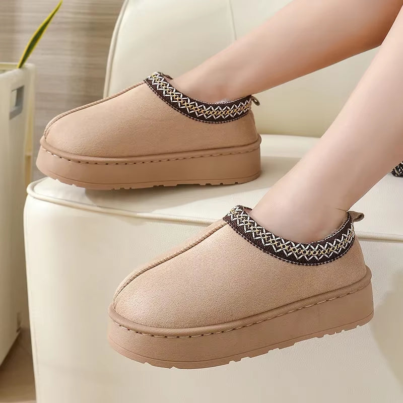 Women's warm slip-on mules. Cozy indoor outdoor comfort shoes with plush lining for winter.