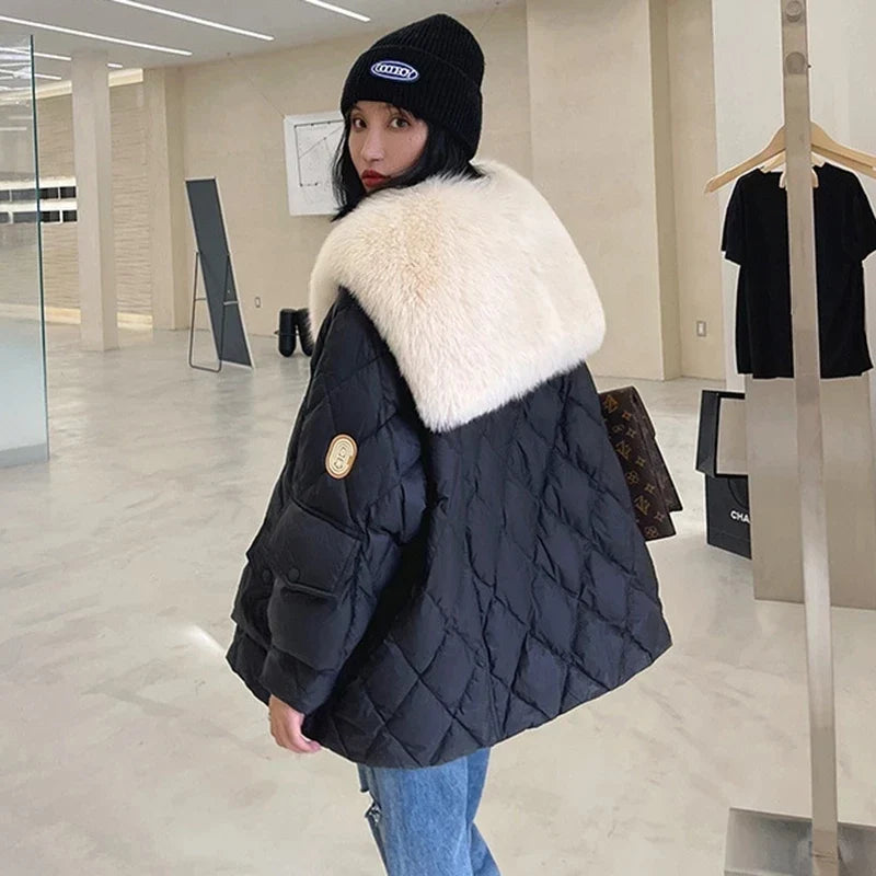 Women's stylish fur collar winter coat. Warm & cozy outerwear, perfect for chilly fall and winter days.