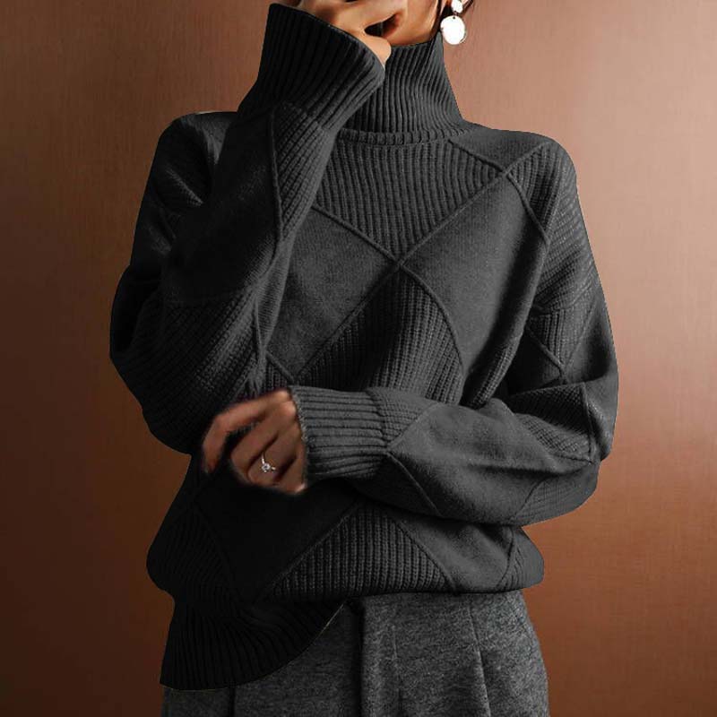 Women's cozy high-neck sweater, perfect for winter warmth & casual style.