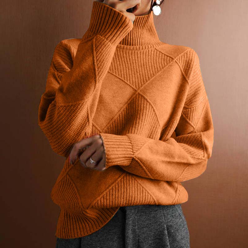 Warm high-neck women's sweater, a cozy long-sleeve top for chilly winter days.