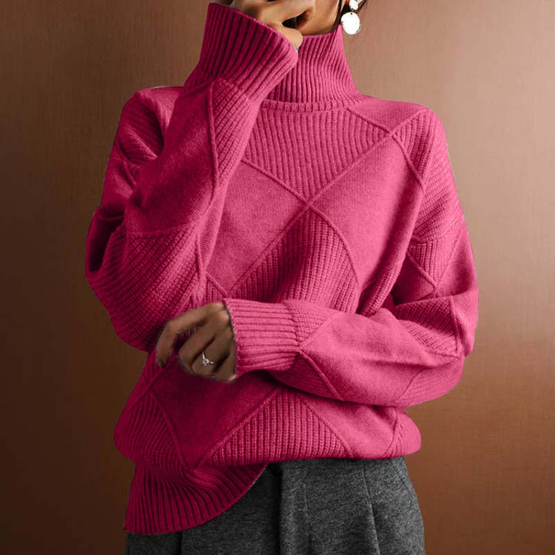 Comfortable women's high-neck sweater, a cozy long-sleeve top for relaxed winter wear.
