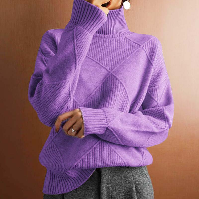 Versatile women's high-neck sweater, a warm knit pullover for winter layering.