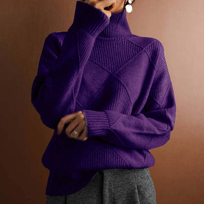 Elegant high-neck women's sweater, a cozy long-sleeve knit top for ultimate winter warmth.