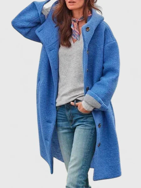 Comfortable women's hooded autumn jacket in a soft fabric, offering cozy warmth. Perfect stylish outerwear for fall.
