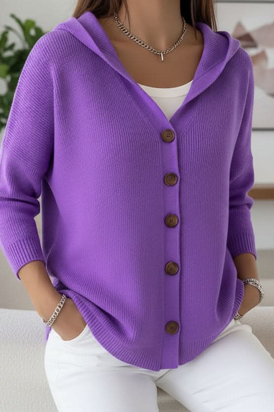 Soft knit hooded open front cardigan for women, ideal for effortless everyday and casual styling.