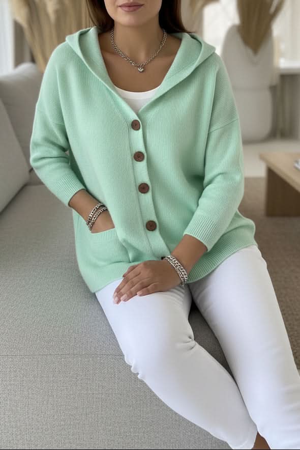 Versatile women's long sleeve hooded cardigan, a cozy knit sweater for relaxed and everyday comfort.