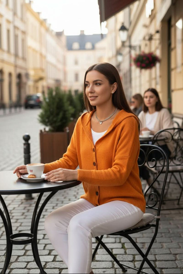 Effortless women's open front hooded cardigan sweater, soft knit for versatile and comfy wear.
