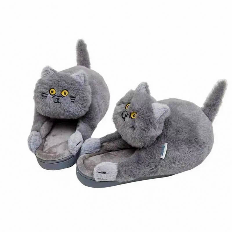 Women's cozy hugging cat slippers with cloud-like comfort. Cute memory foam indoor animal footwear for relaxed wear.
