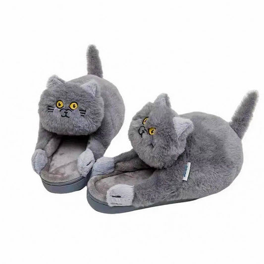 Women's cozy hugging cat slippers with cloud-like comfort. Cute memory foam indoor animal footwear for relaxed wear.