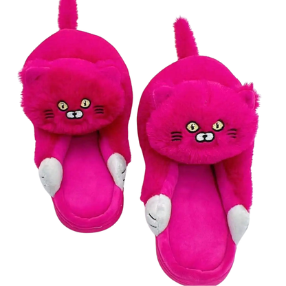 Cozy women's hugging cat slippers, cloud-like comfort & memory foam. Cute animal indoor footwear for a relaxing home.