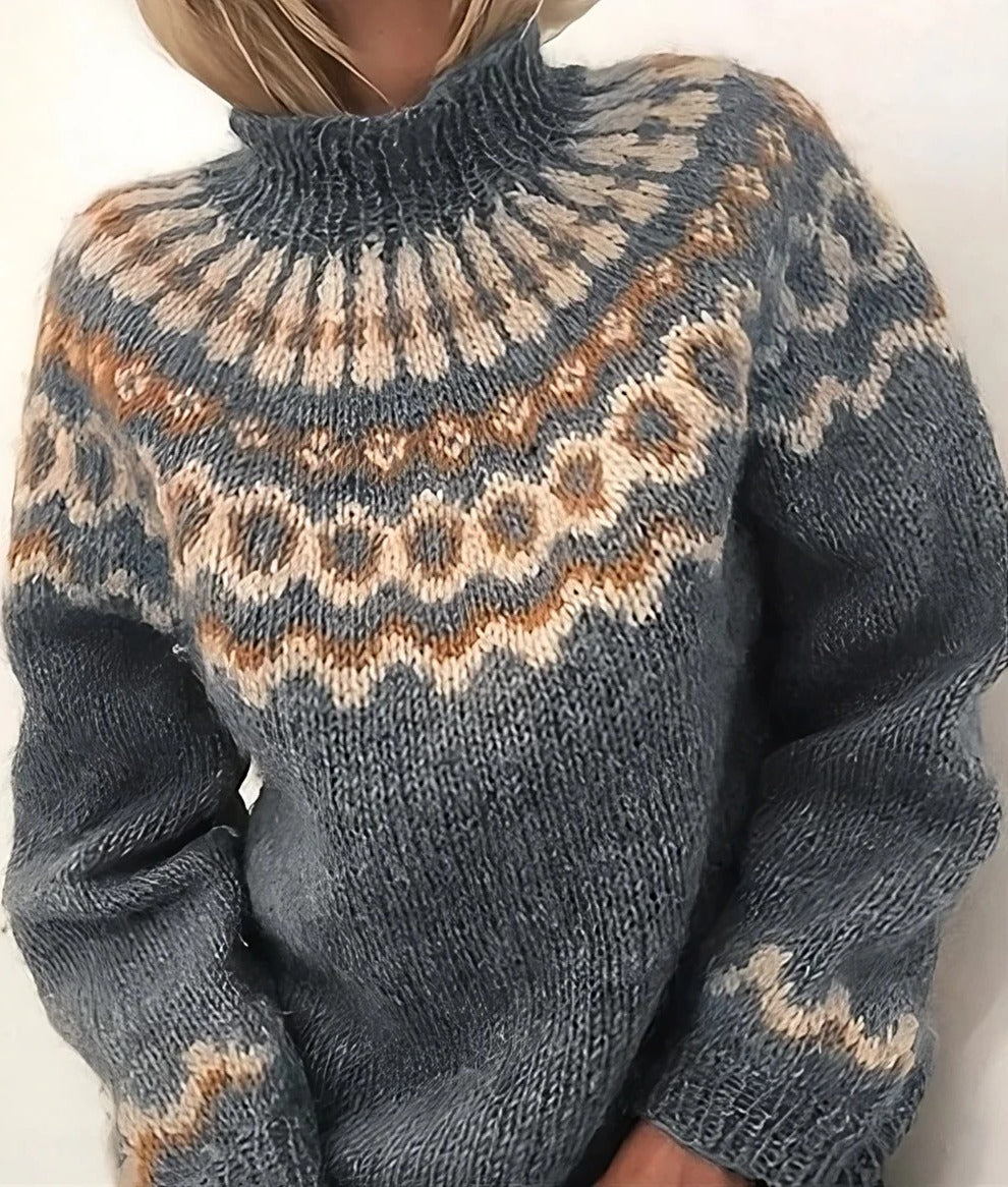 Women's cozy Icelandic wool turtleneck sweater in classic knit. Perfect for winter warmth & comfortable cold weather fashion.