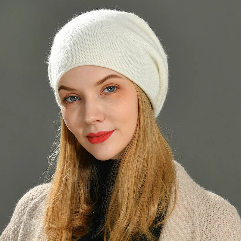 Modern women's cozy knit beanie, a warm and stylish winter hat. Essential cold weather headwear for ladies.