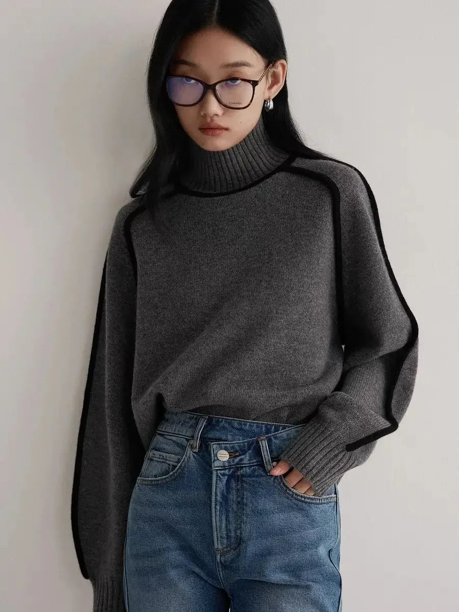 Long sleeve women's knit turtleneck, essential fall fashion for chic comfort. Perfect winter wear.