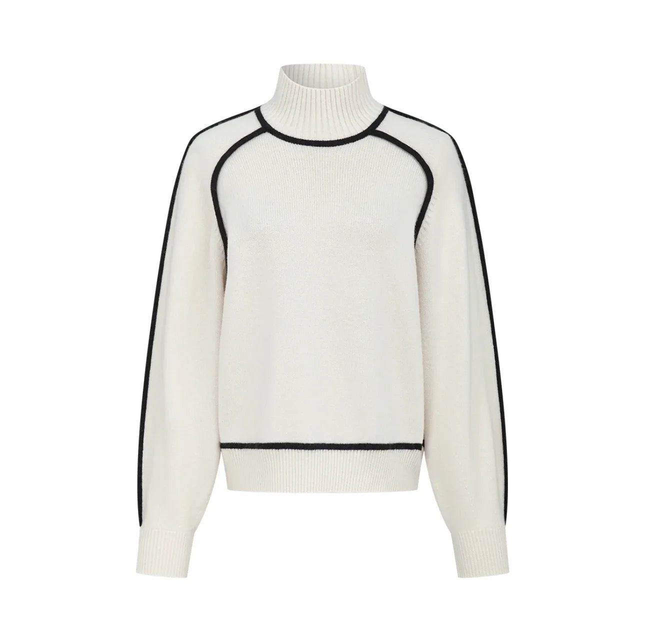 Women's cozy knit turtleneck sweater with contrast seams. A versatile long-sleeve top for fall & winter.