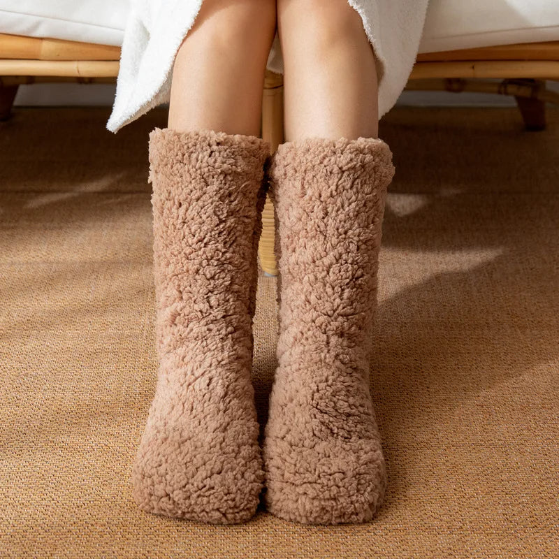 Plush non-slip slipper socks for women, offering cozy warmth and secure footing on indoor surfaces.