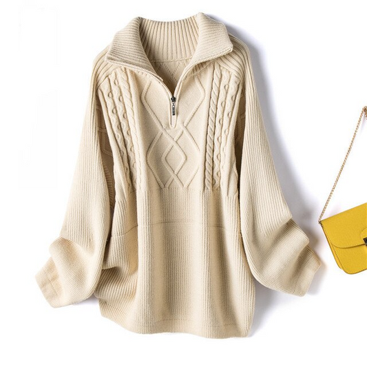 Women's cozy oversized knit pullover sweater in a relaxed fit, perfect for fall and winter style.