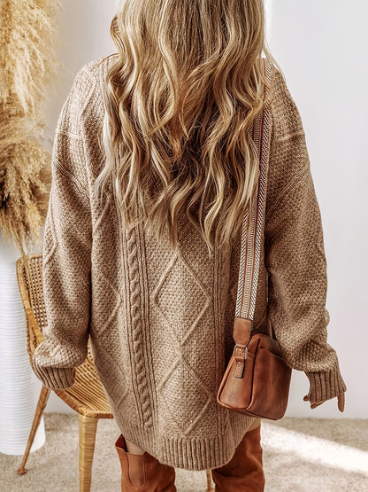 Chic women's oversized sweater dress with drop shoulder & ribbed detail for versatile style.