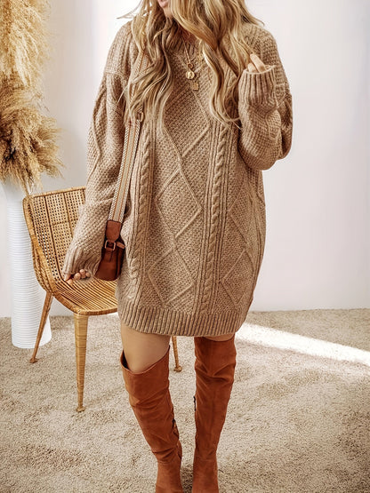 Casual long sleeve sweater dress for women, super cozy relaxed fit, ideal winter fashion.