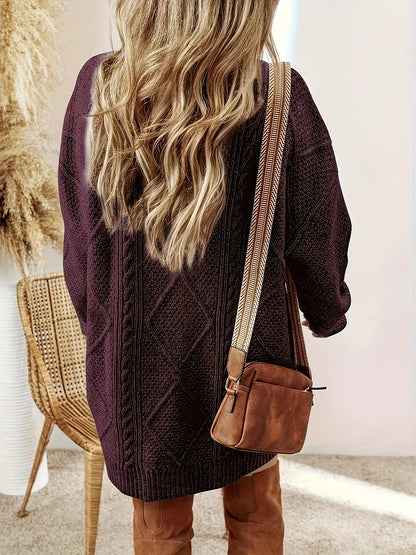 Stylish women's cozy long sleeve sweater dress, drop shoulder, versatile for any casual occasion.