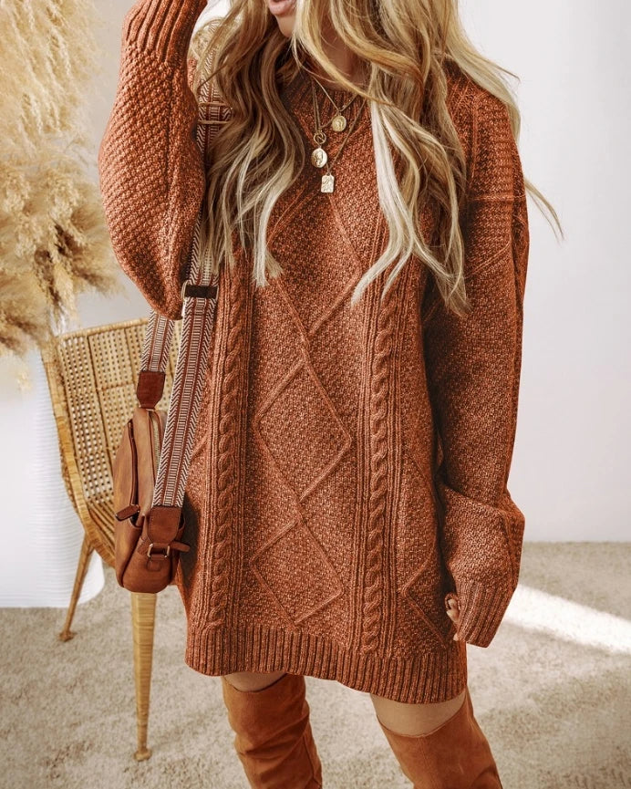 Fall fashion women's oversized sweater dress, chic and warm, long sleeve for ultimate comfort.