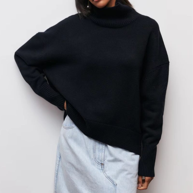 Stylish women's oversized turtleneck pullover, a versatile piece for fall fashion and cozy layering.