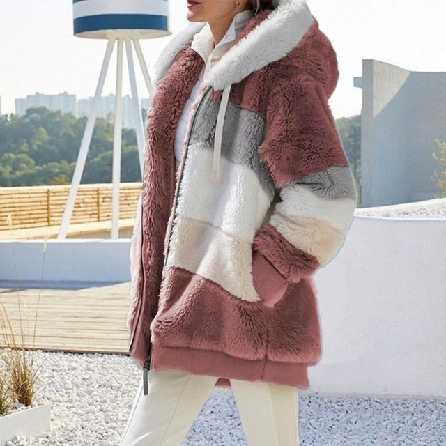 Cozy women's plush hooded jacket. Stay warm and comfortable with this stylish winter outerwear piece.