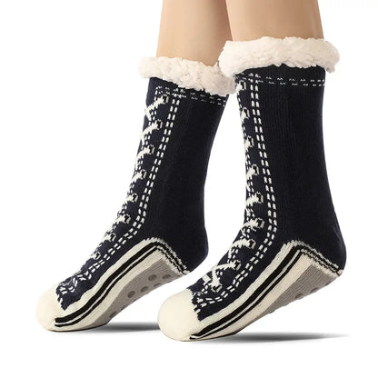 Women's cozy plush sneaker socks with anti-slip grip. Comfortable footwear accessory for everyday wear.