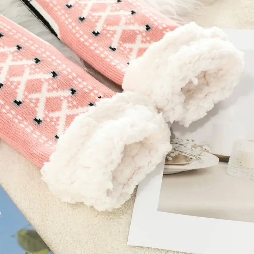 Colorful women's cozy plush sneaker socks with anti-slip comfort. Versatile footwear accessory for daily use.