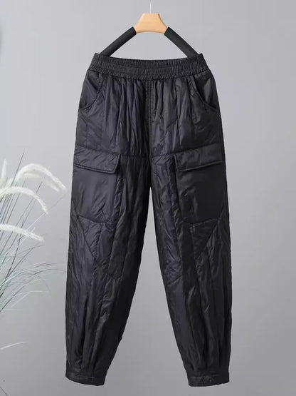 Stylish women's quilted joggers with elastic waist for warm, comfortable lounging and casual winter fashion.
