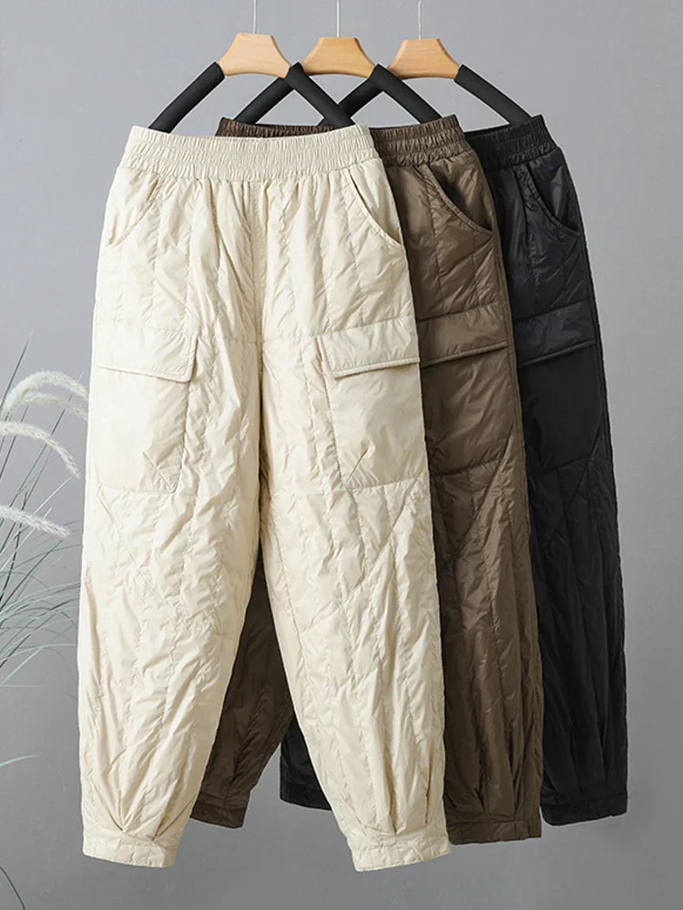 Warm women's quilted lounge pants, perfect fall & winter style with elastic waist for ultimate comfort.