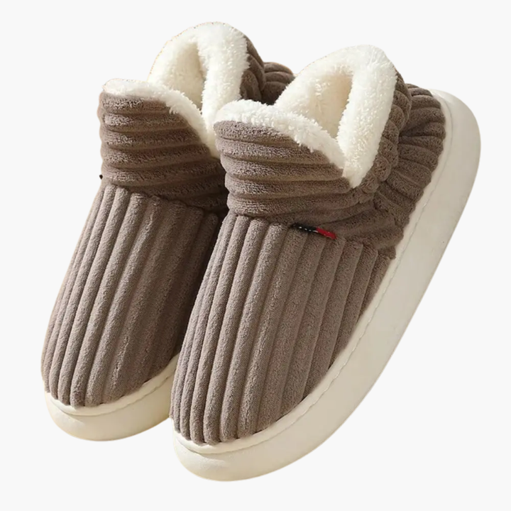 Comfortable women's ribbed bootie slippers for everyday indoor wear. Soft, warm & supportive house shoes.