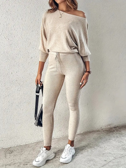 Women's cozy ribbed knit loungewear set.