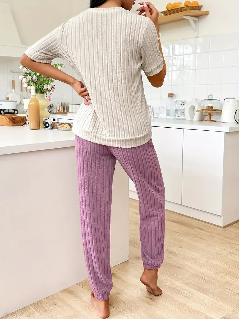 Soft ribbed women's loungewear set. Featuring a sweet heart pattern for ultimate comfort and style.