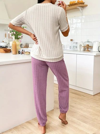Soft ribbed women's loungewear set. Featuring a sweet heart pattern for ultimate comfort and style.